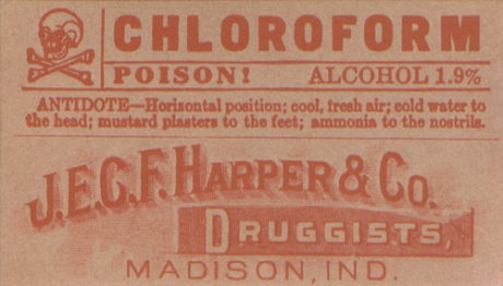 Etiqueta de una botella de cloroformo de la época victoriana